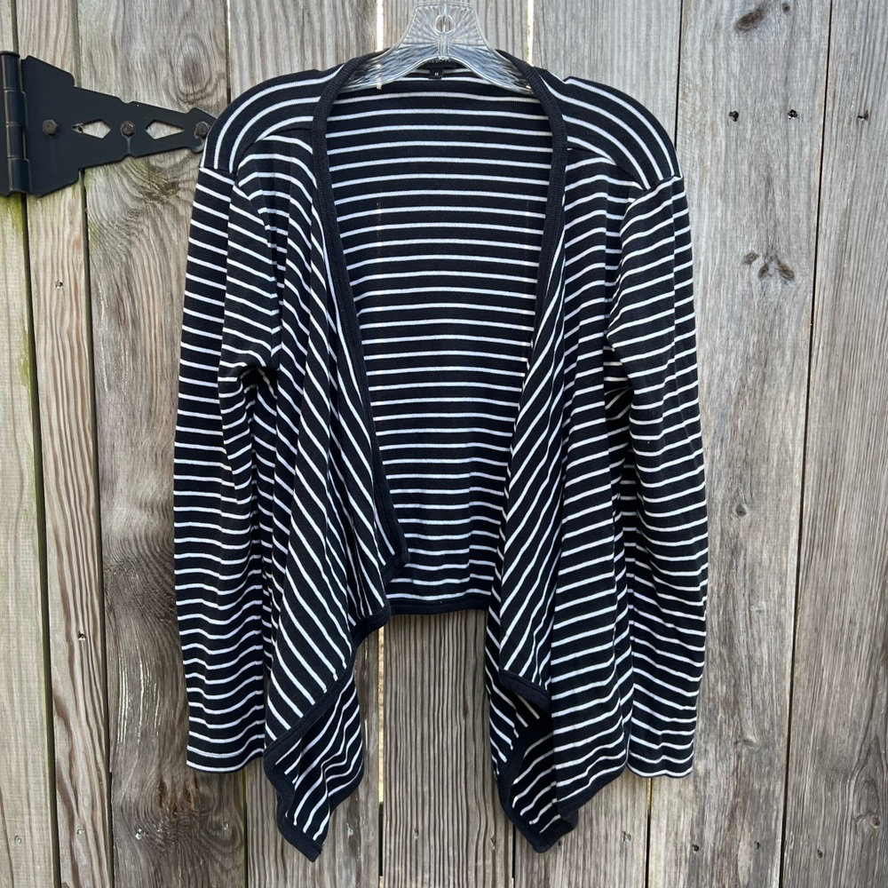 TALBOTS Black and White Striped Knit Waterfall Cardigan Sweater Women’s M